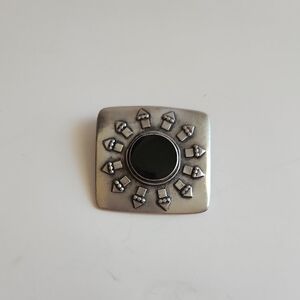 Silver and Black Square Brooch